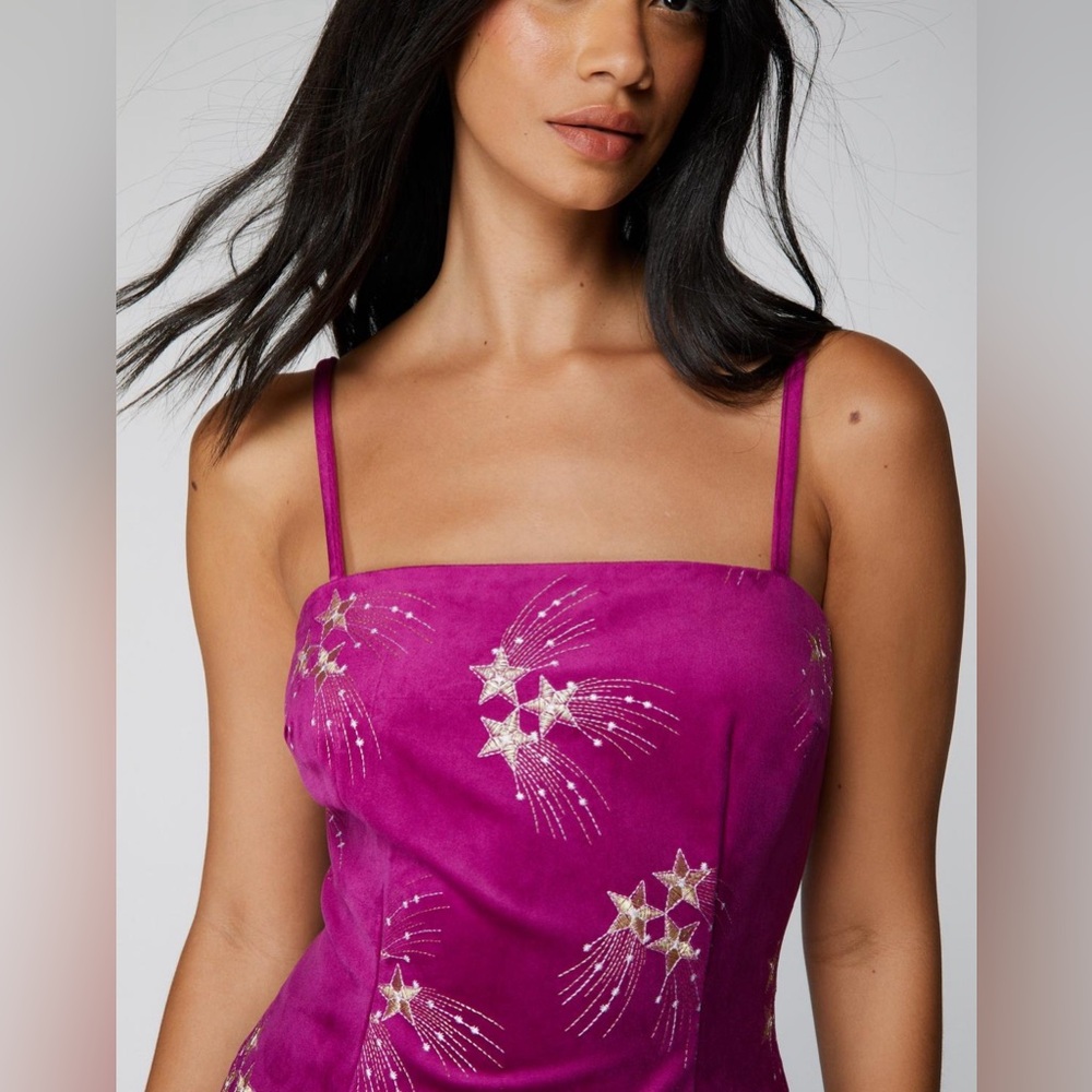 Premium embroidered velvet mini dress